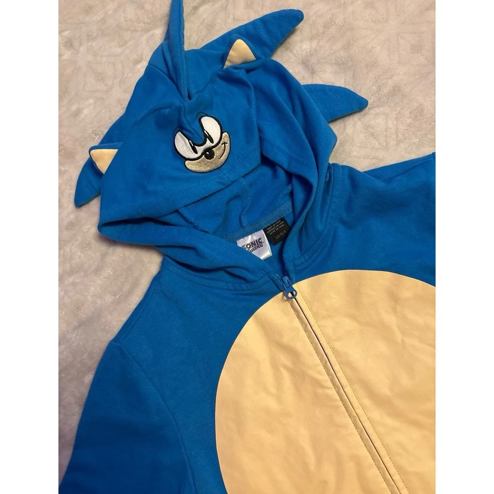 NEW Sonic the‎ Hedgehog Kids Spiked Hood Character Zip Up Hoodie, Large
